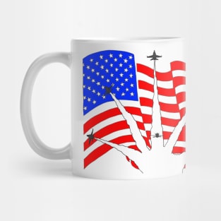 F18 Hornets flying over American Flag Ver 3 Mug